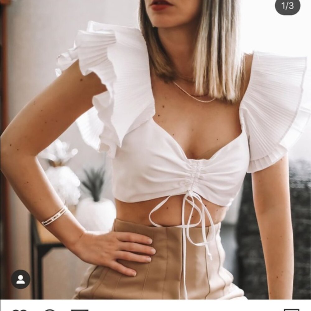 ZARA Poplin Sleeve Crop Top in White Sz M